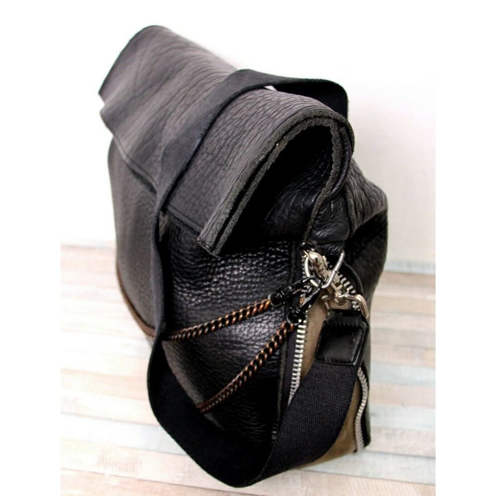 AMPERSAND AS APOSTROPHE BLACK BUFFALO GENUINE LEATHER TOTE SHOULDER BAG HANDBAG - Picture 2 of 10